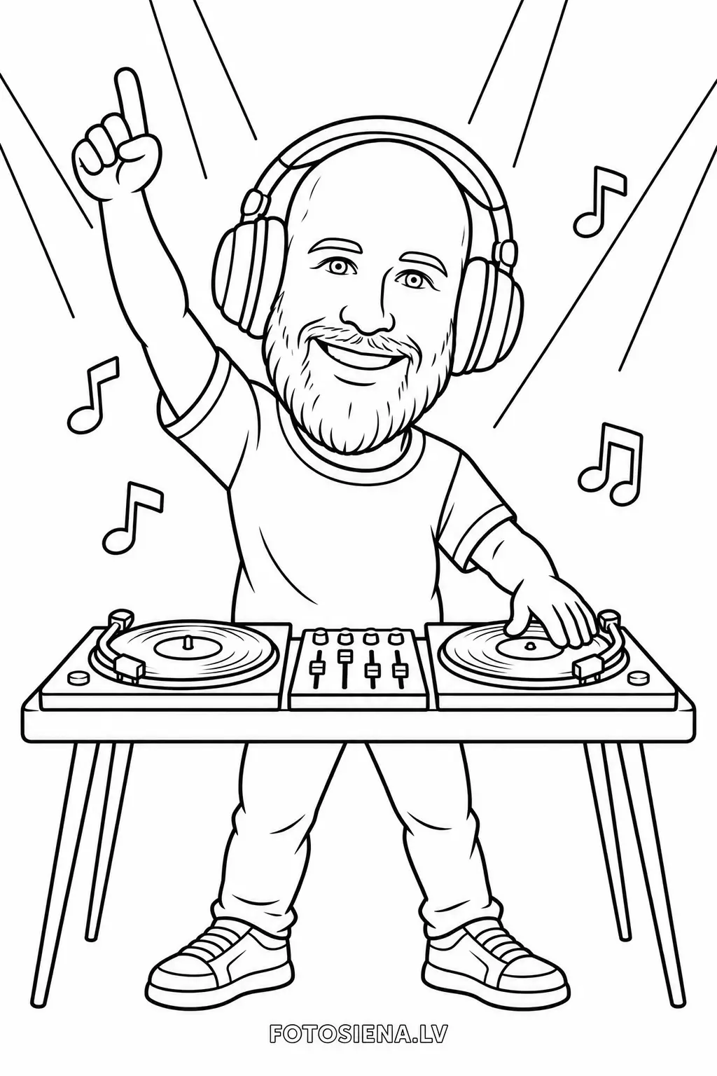 Vīrietis ar bārdu un austiņām pie DJ pults